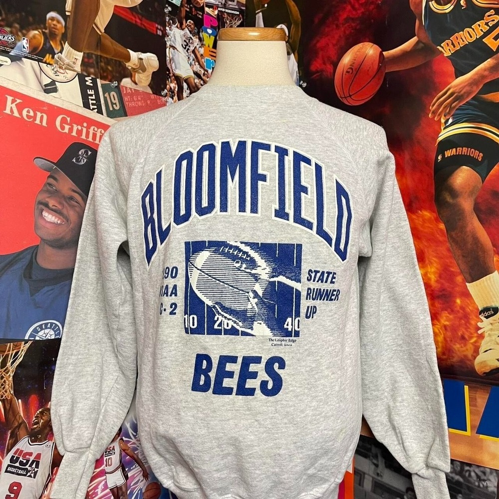 Vintage 80s Bloomfield Bees Nebraska‎ Football Crewneck Sweatshirt Sz Large